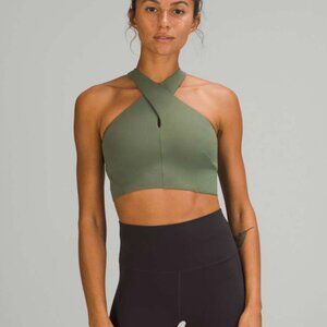 Lululemon Nulu Wrap-Front Longline Bra *Light Support, A/B Cup Green Twill Sz 8